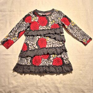 Hanna Andersson girls size 100 or 4 gray with floral design long sleeve dress